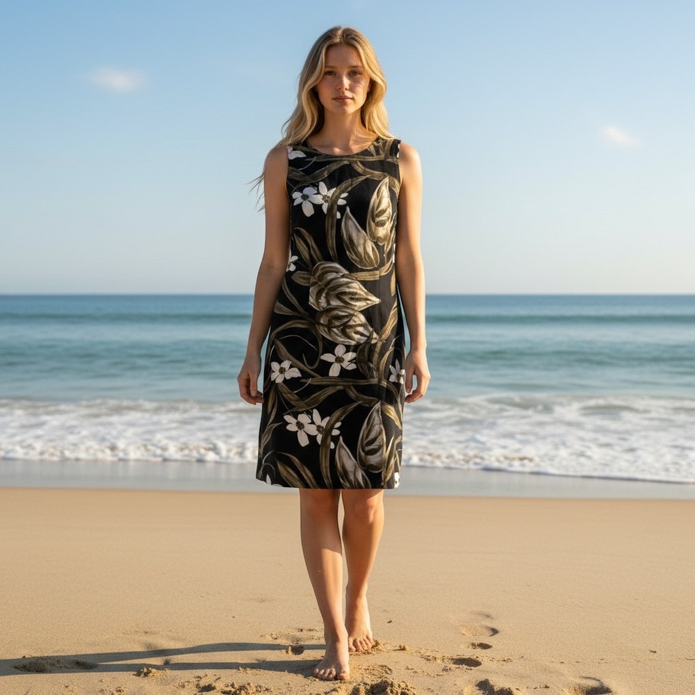 Kathy Ireland Tropical Sheath Dress Womens 12 Dark Floral Print Sleeveless Zip